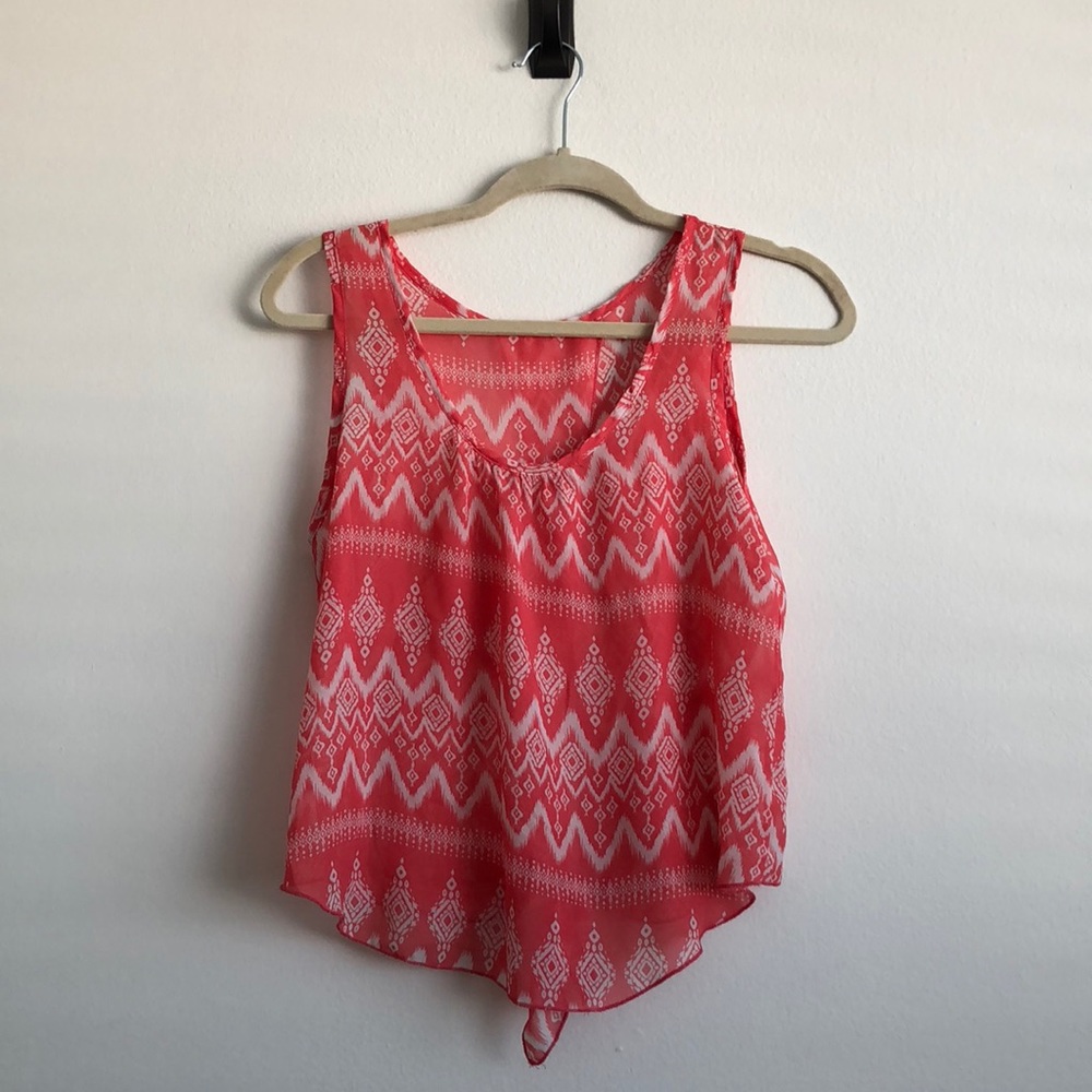 Sheer Coral and White - Tribal Print Top